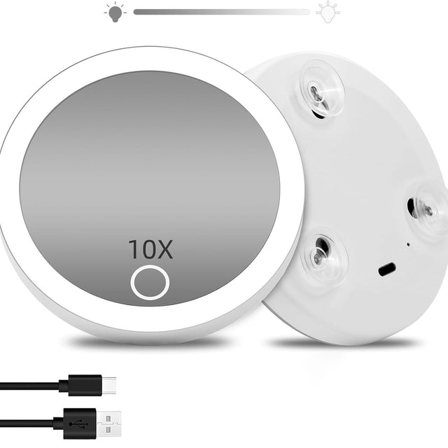 TenX LED Suction Magnifying Makeup Mirror with Touch Sensor USB Rechargeable Portable