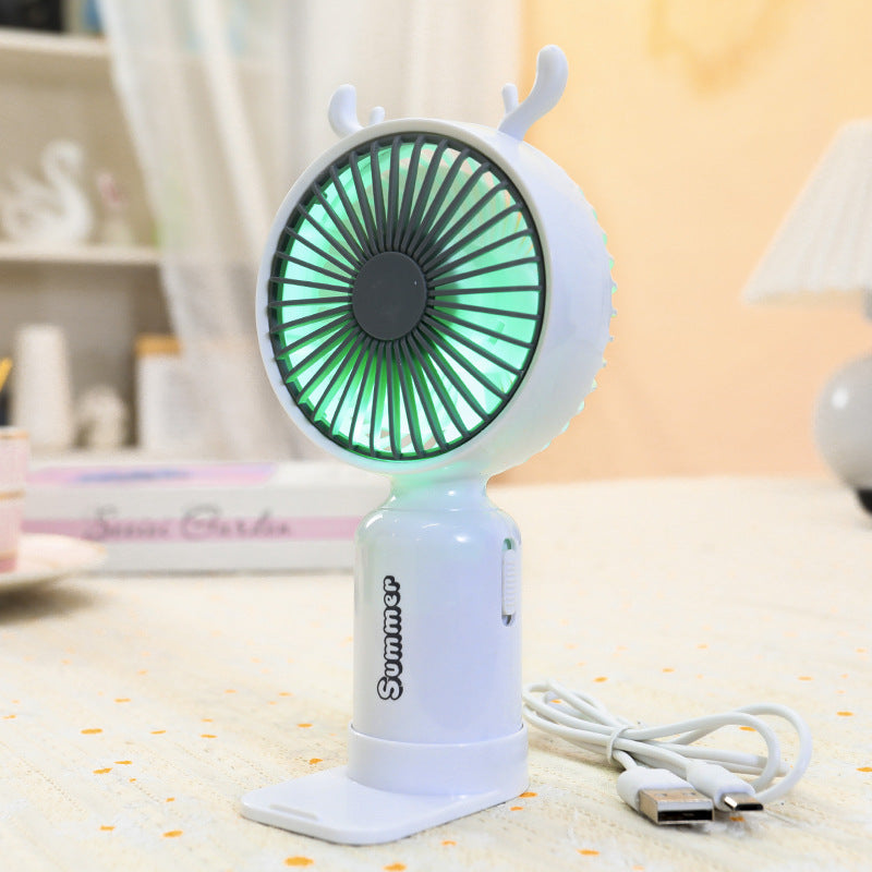 Ladies portable USB mini fan with LED night light folding stand and cute design