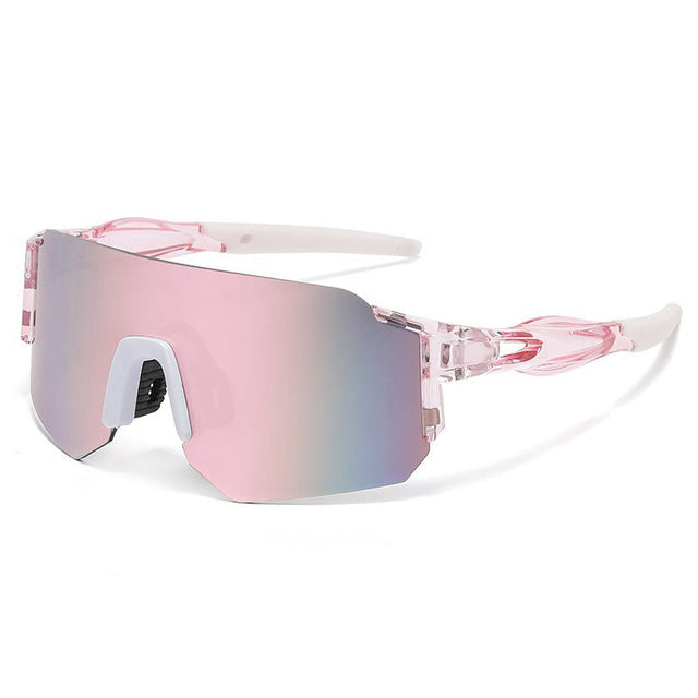 Unisex nan Wraparound sports sunglasses with mirrored one-piece visor and flexible plastic temple