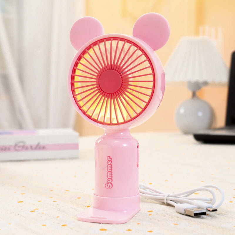 Ladies portable USB mini fan with LED night light folding stand and cute design