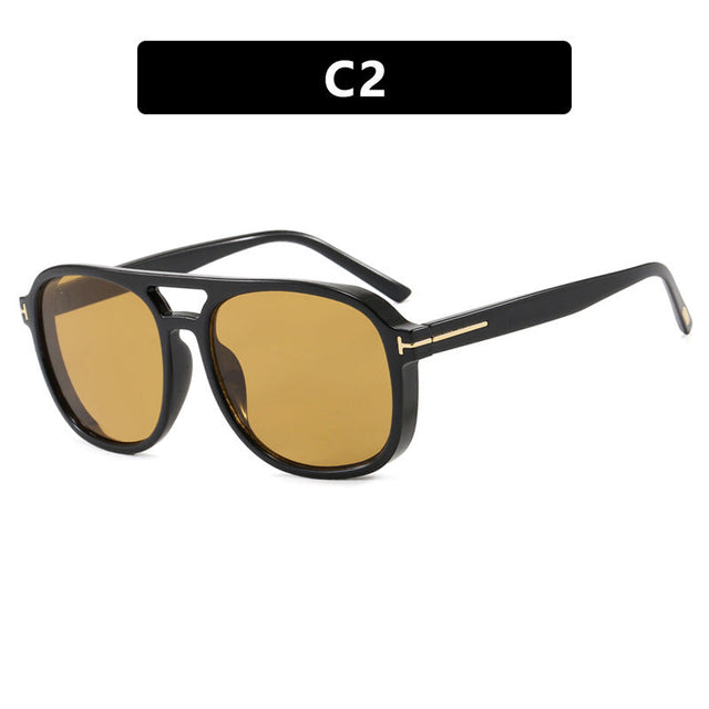 Women's square sunglasses with luxurious plastic frame and mirrored lenses