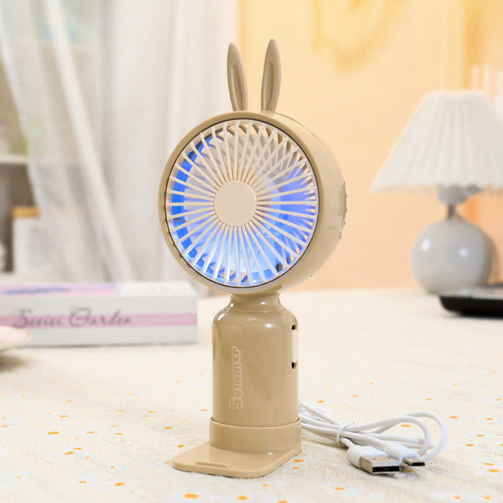 Ladies portable USB mini fan with LED night light folding stand and cute design
