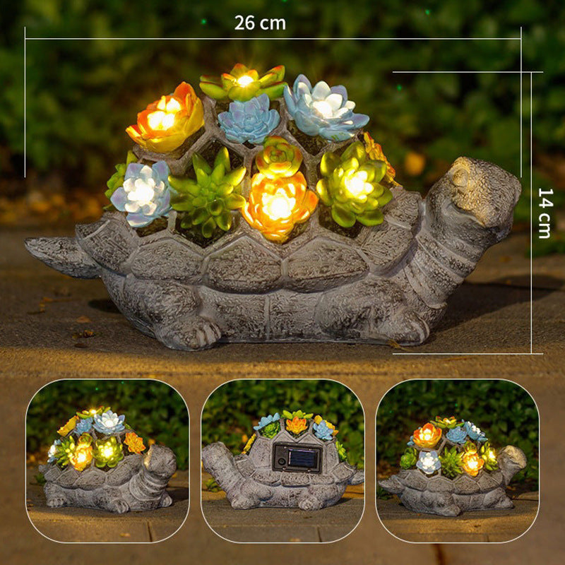 Solar Powered Succulent Turtle Garden Planter Night Light Ornament