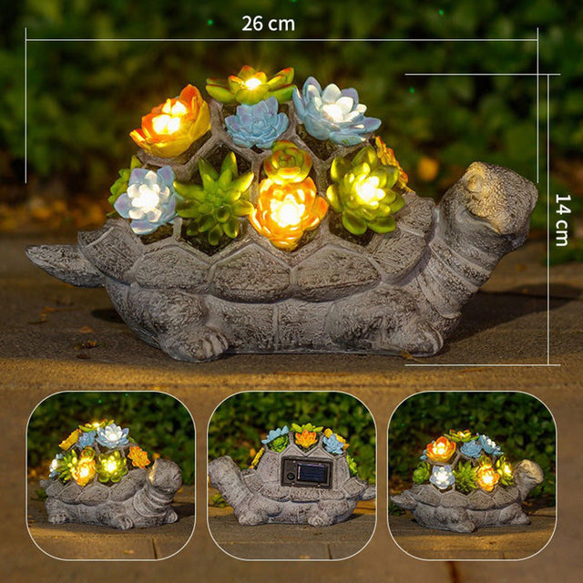 Solar Powered Succulent Turtle Garden Planter Night Light Ornament