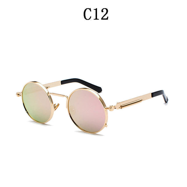 Ladies Round Metal Sunglasses with Mirrored Lenses