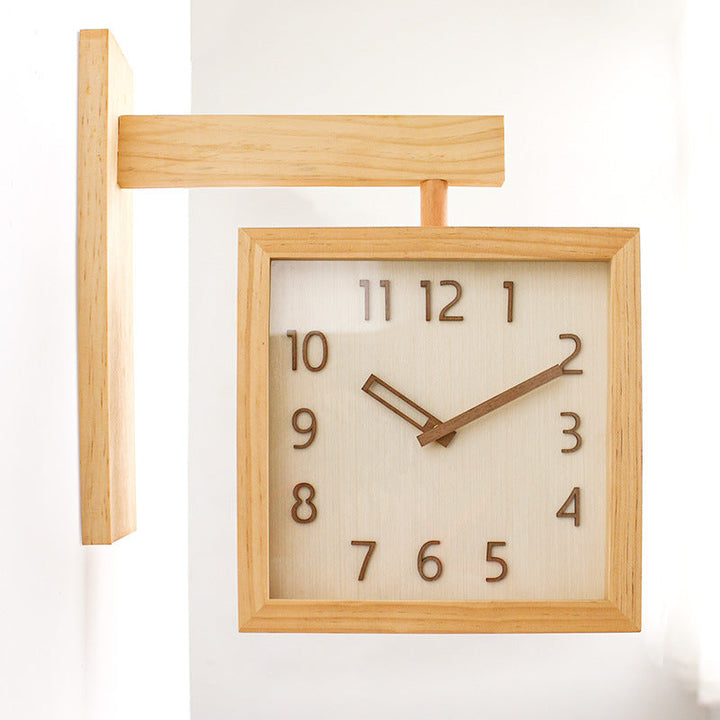 Wall-Corner-Two-Sided Wood-Analog-Clock