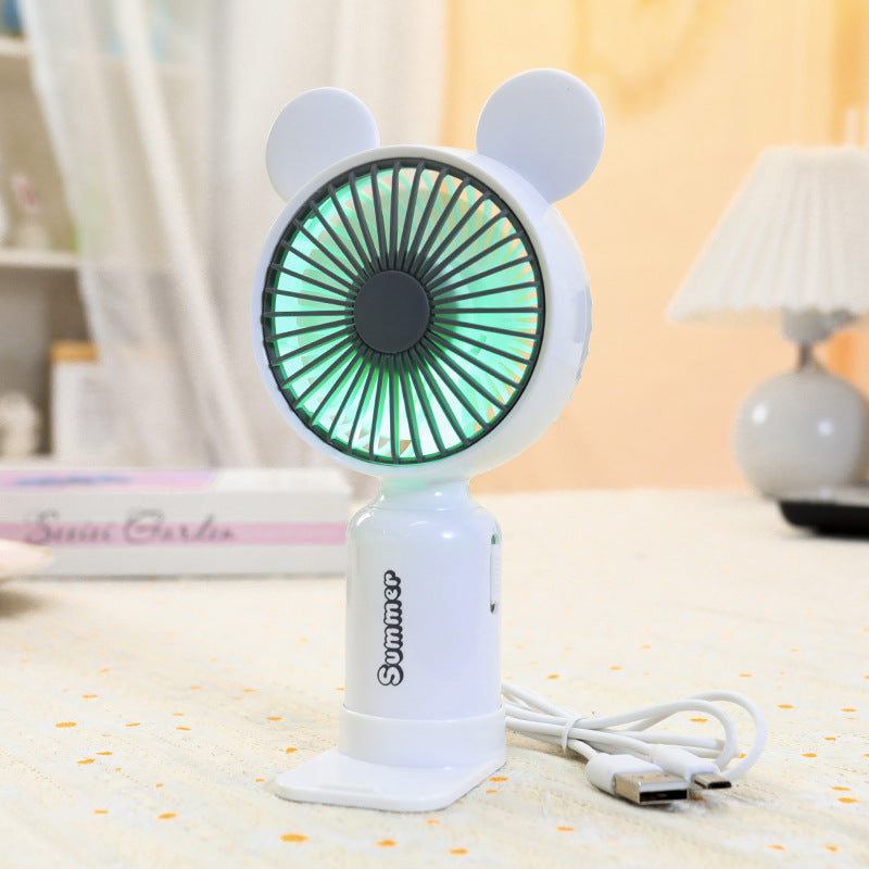 Ladies portable USB mini fan with LED night light folding stand and cute design
