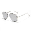 Women's retro aviator sunglasses with silver metal frame and mirrored lenses