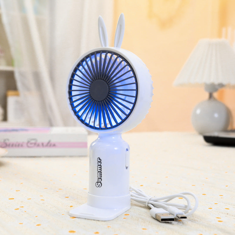 Ladies portable USB mini fan with LED night light folding stand and cute design