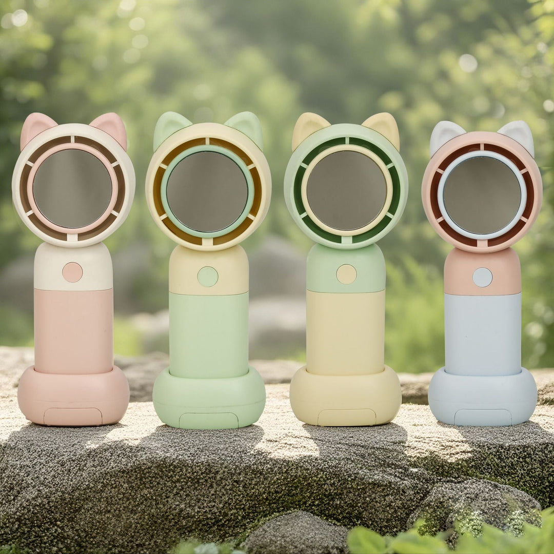 Ladies Portable Hand Fan with Integrated Mirror Function