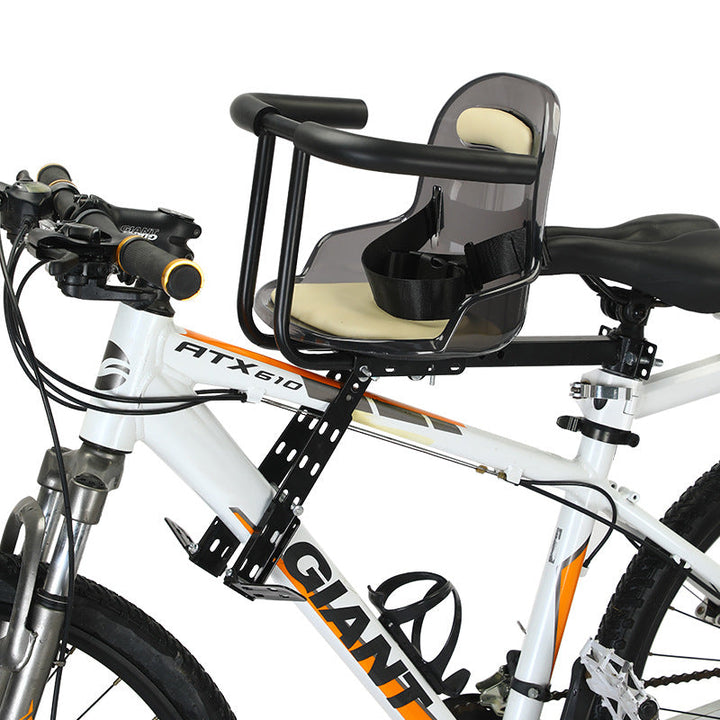 toddler front bicycle seat with adjustable universal mounting bracket and padded safety harness