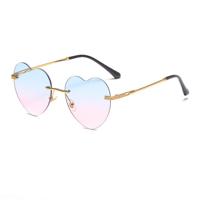 Women's Heart-Shaped Sunglasses with Mirrored Lenses and Gold Frame