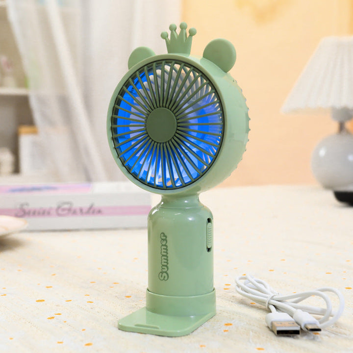 Ladies portable USB mini fan with LED night light folding stand and cute design