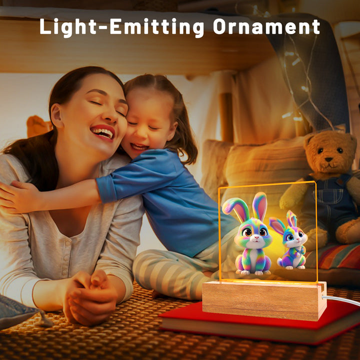 Solid Wood Base Acrylic Night Light Kids Creative Gift USB Table Lamp