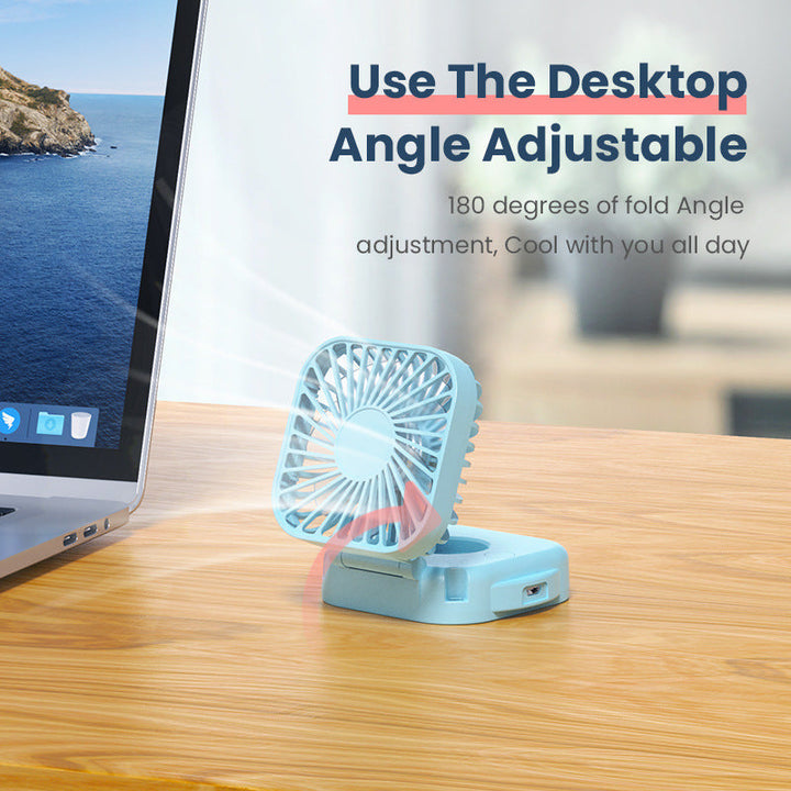 Unisex nan compact foldable clip on handheld desk fan with built in mirror adjustable tilt and USB rechargeable battery
