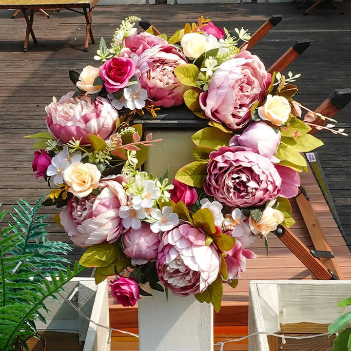 AutumnGlow Autumn Wreath - Artificial Wreath with Realistic Peonies for Outdoors