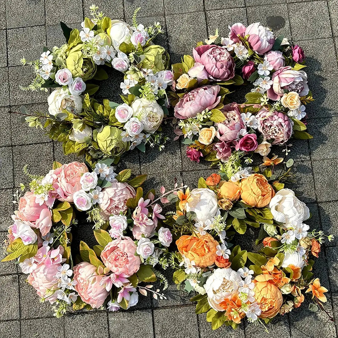 Artificial Wreath - AutumnBloom - Outdoor &amp; Peonies - Cozy Autumn Decoration