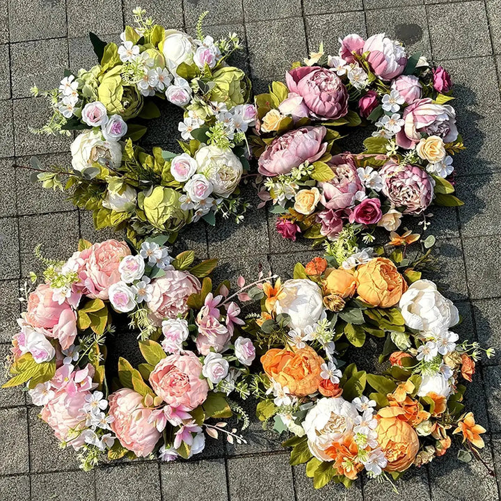 Artificial Wreath - AutumnBloom - Outdoor &amp; Peonies - Cozy Autumn Decoration