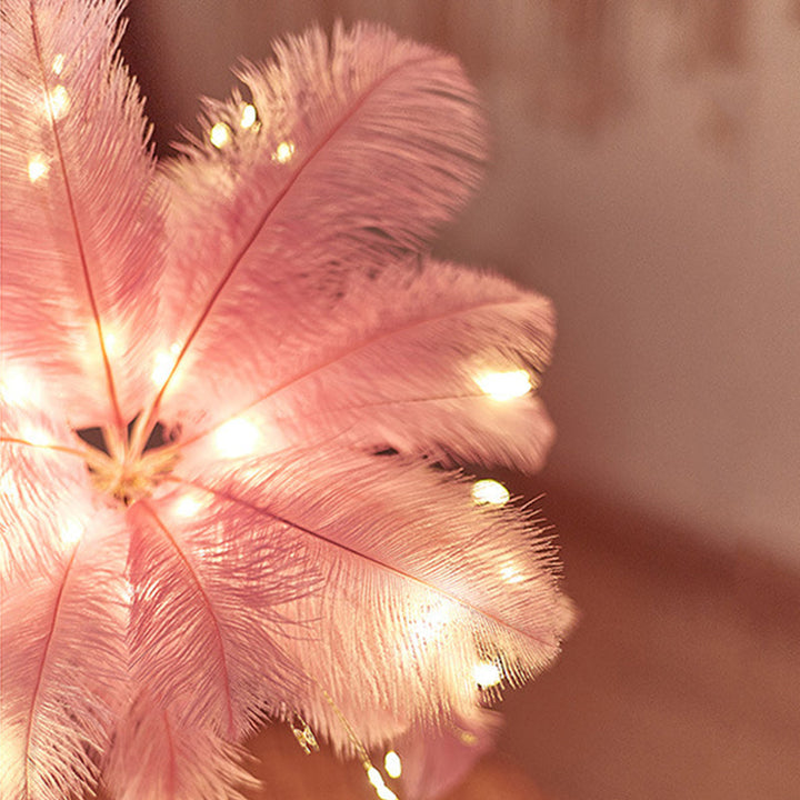 Ostrich Night Light | Eccentric Lamp with Feathers &amp; Rose Gold Base |