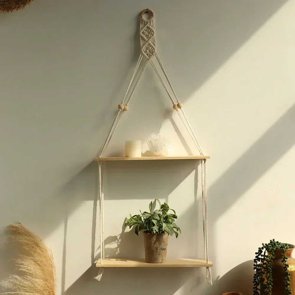 Wall shelf – Wood – Hanging shelves – Boho home decoration – Room decoration