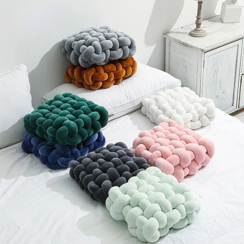 Living Room Soft Plush Knot Pillow Sofa Pillow Solid colour Square Handwoven Home Throw Pillow Square Woven Seat Cushion Pillow