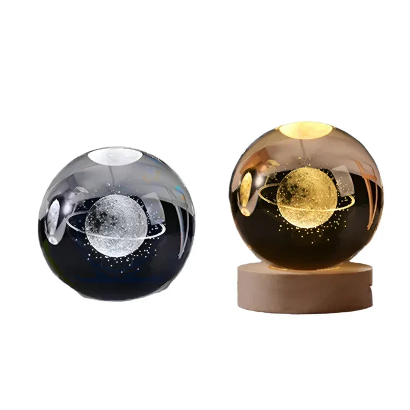 3D Crystal Night Light LED - Starry Sky Projector with Wooden Base, Romantic Lighting for Bedroom &amp; Gifts |