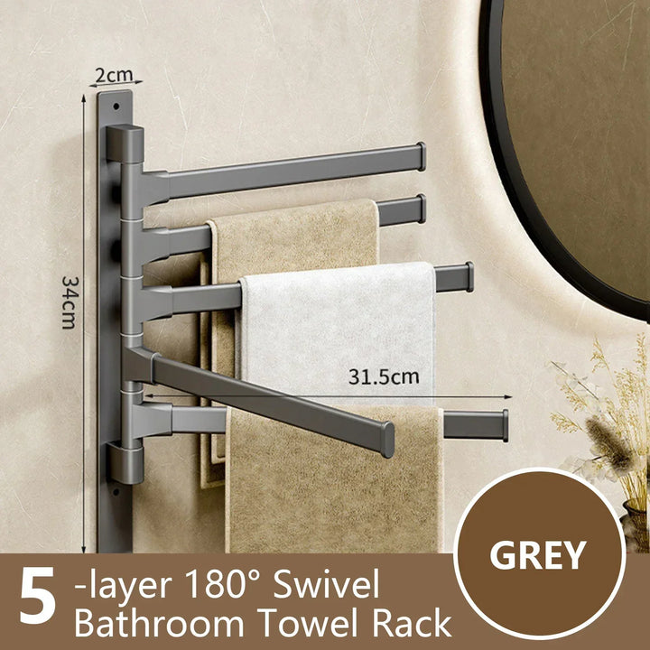 Bathroom Towel Holder Rotatable Towel Rack Space Aluminum 1/2/3/4/5-Bar Towel Holder Kitchen Shelf Kitchen Hanging Shelf Wall Mounted