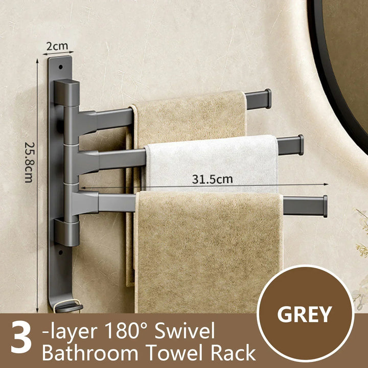 Bathroom Towel Holder Rotatable Towel Rack Space Aluminum 1/2/3/4/5-Bar Towel Holder Kitchen Shelf Kitchen Hanging Shelf Wall Mounted