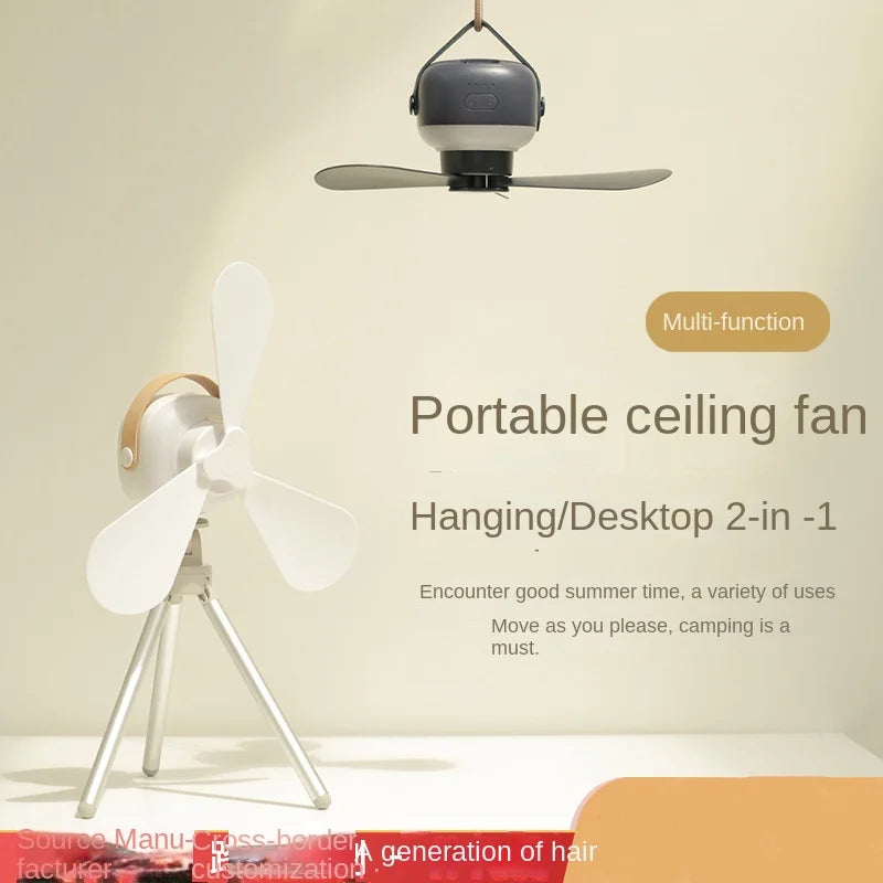 Portable Wireless Mini Ceiling Fan – USB Fan with Remote Control, Stand, Night Light for Home, Outdoor &amp; Camping |