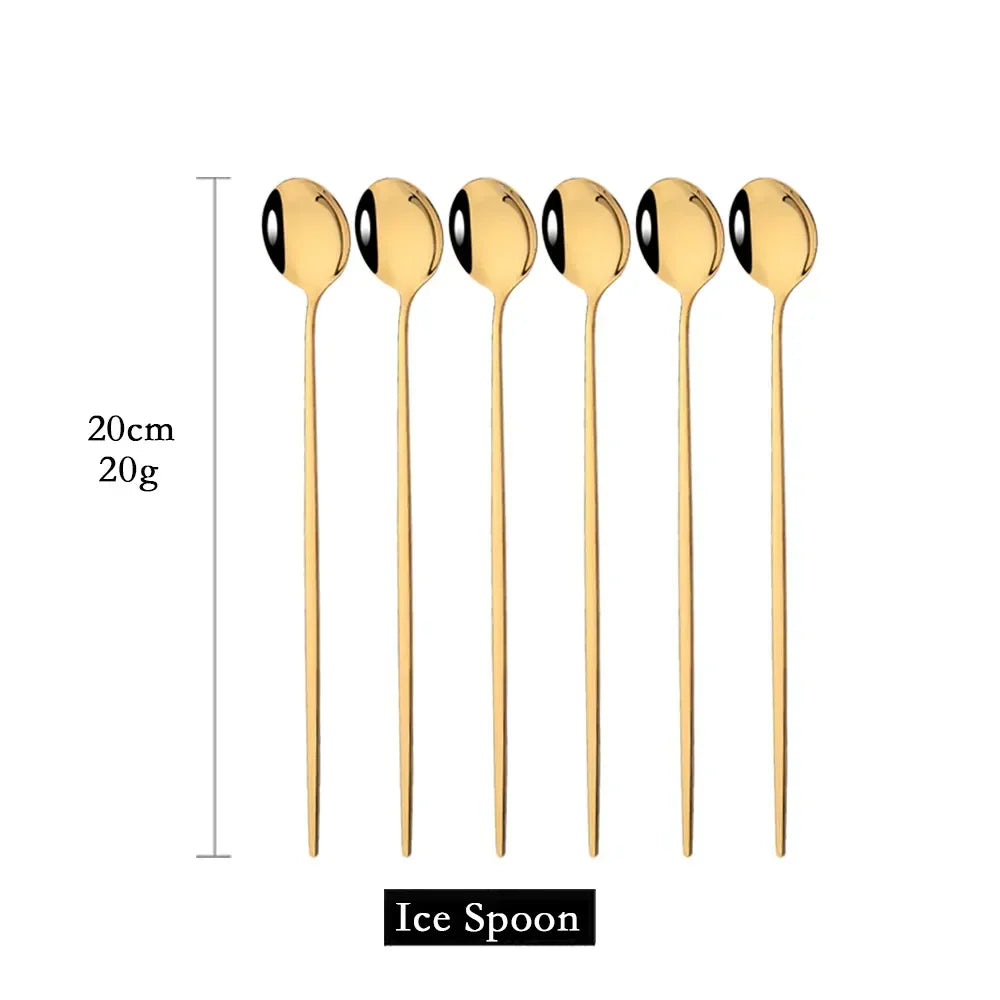 Golden 6-piece Long Handle Spoon Set