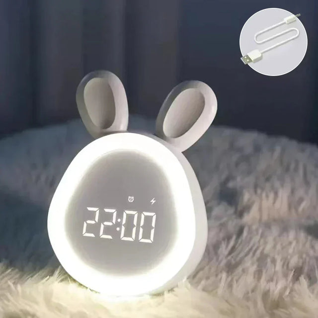 Cute children's alarm clock with LED display, night light, and alarm – rabbit shape for boys and girls, ideal for children's rooms and gentle waking up |