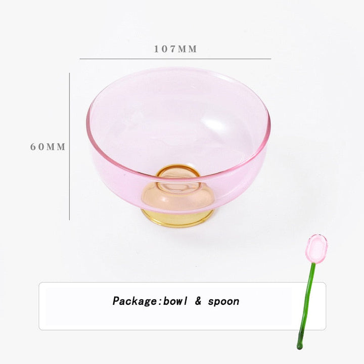 colorful borosilicate dessert bowl with spoon