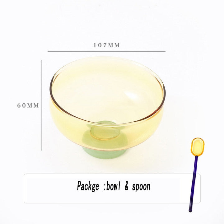 colorful borosilicate dessert bowl with spoon