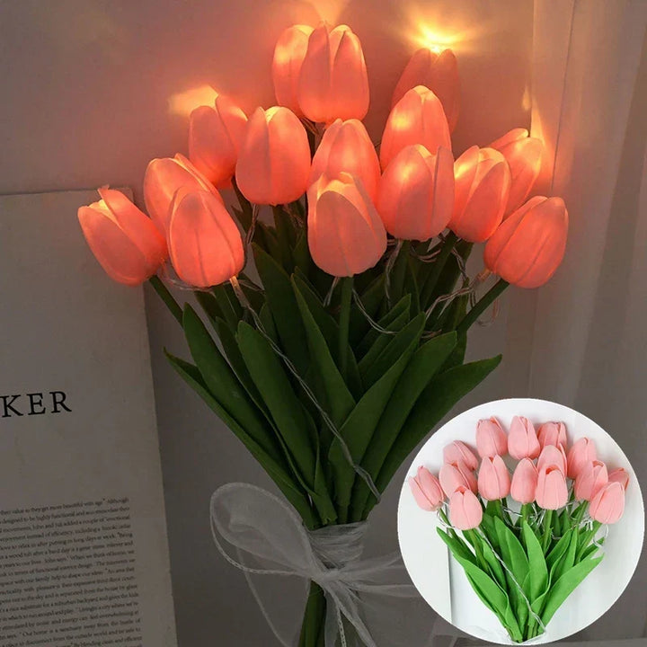 LED lamp with artificial tulip bouquet perfect for gifts or as wedding party home decorations