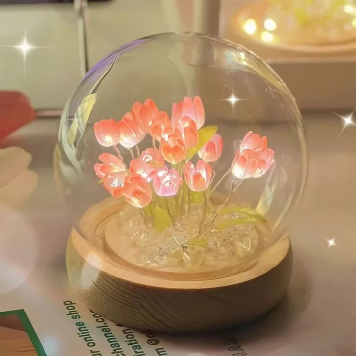 Handmade Artificial Tulip LED Night Light Bedside Table Lamp for Bedroom and Gift Decor