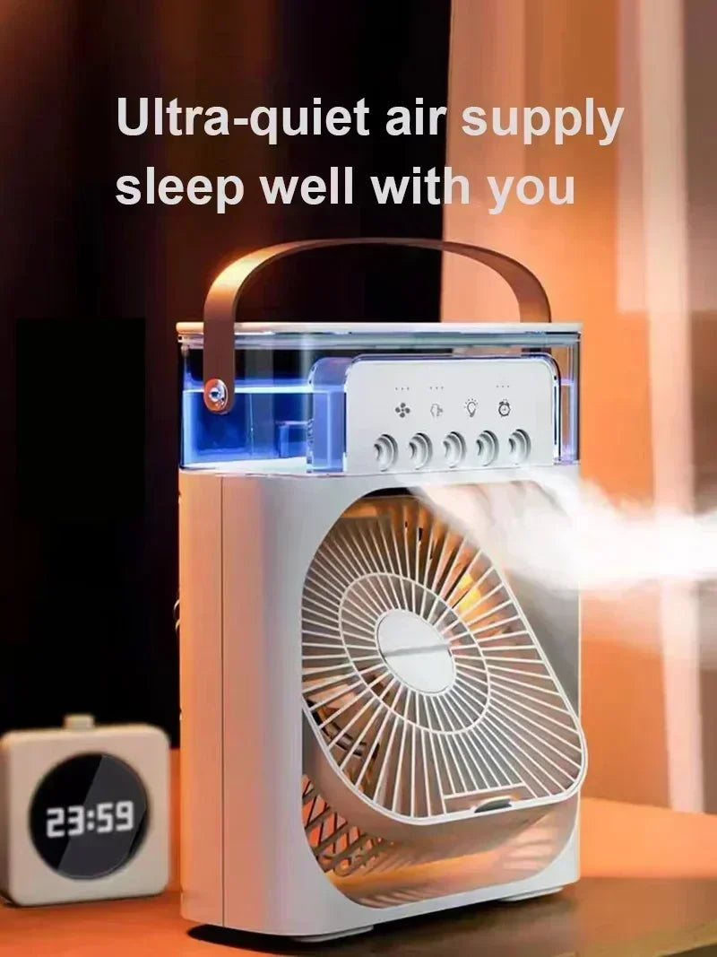 3-in-1 Mini Air Cooler Fan – Portable Household Air Conditioner with LED Night Light, Humidifier, and Adjustable Air for Home &amp; Office |
