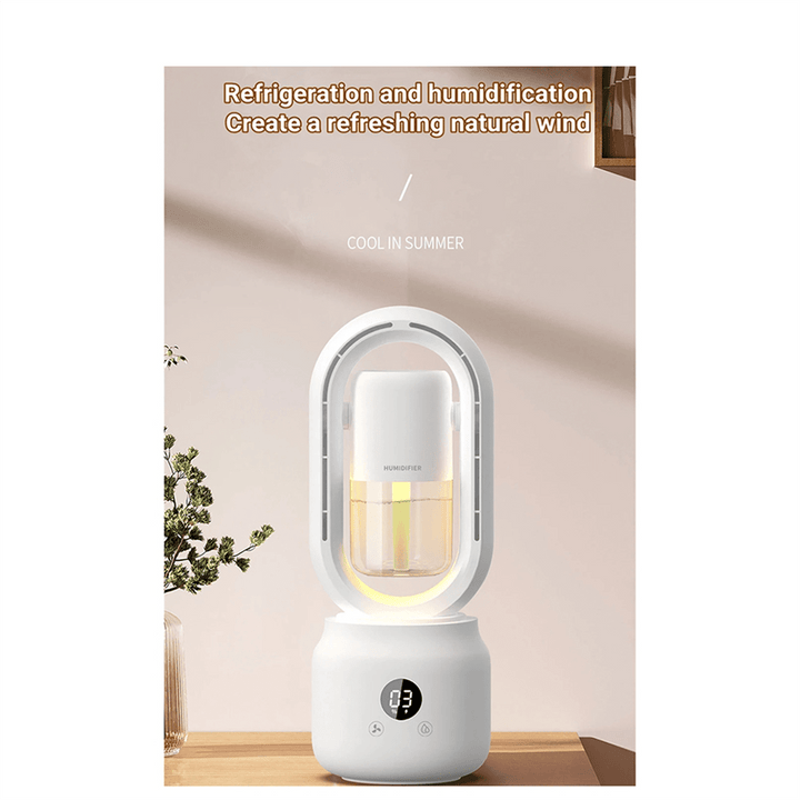 Portable fan without blades with humidifier and night light for refreshing comfort