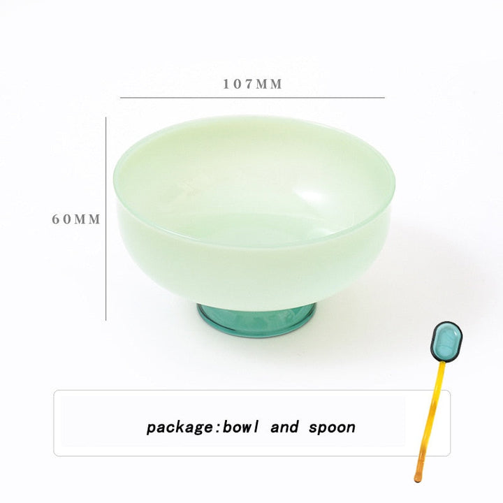colorful borosilicate dessert bowl with spoon