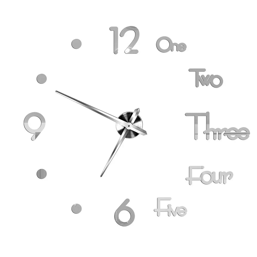 Big Wall Clock DIY 3D Self Adhesive Mirrored Acrylic Wall Clock For Kitchen Dining Room Living Room Creative Home Decor |