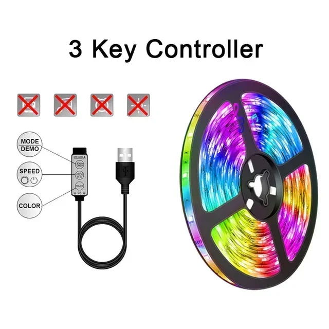 RGB 5050 LED Strip Light with Remote Control & App Control - USB-powered