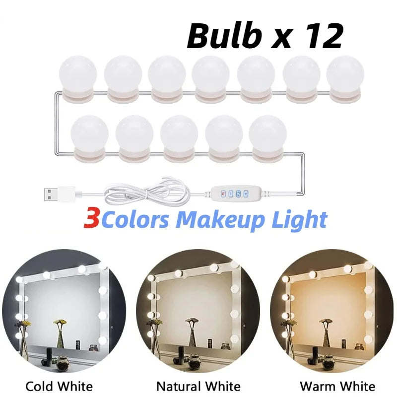 Glamora | LED Makeup Mirror Light Set | 10 Hollywood-Style Lamps | USB, Dimmable &amp; 3 color Modes