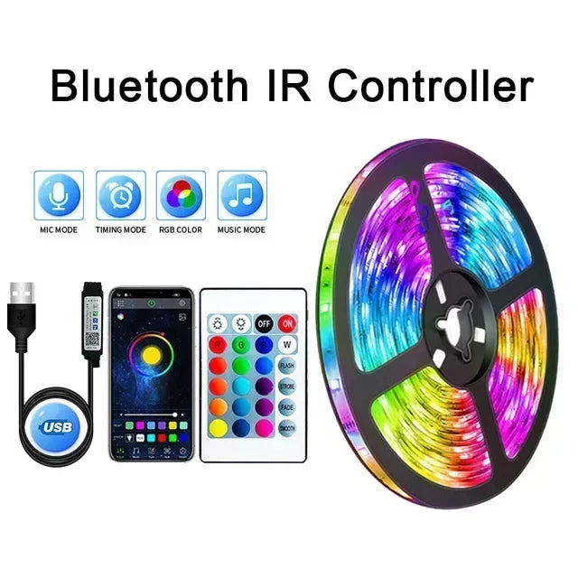 RGB 5050 LED Strip Light with Remote Control &amp; App Control - USB-powered