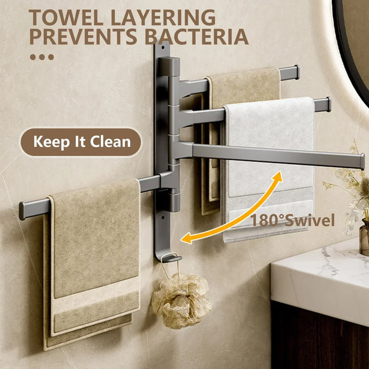 Bathroom Towel Holder Rotatable Towel Rack Space Aluminum 1/2/3/4/5-Bar Towel Holder Kitchen Shelf Kitchen Hanging Shelf Wall Mounted