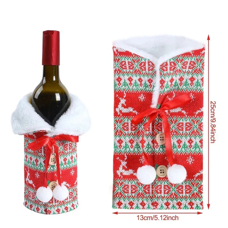 Christmas bottle cover with fur collar – festive cover for wine bottles, gnome decoration for Christmas, perfect as gift wrapping |