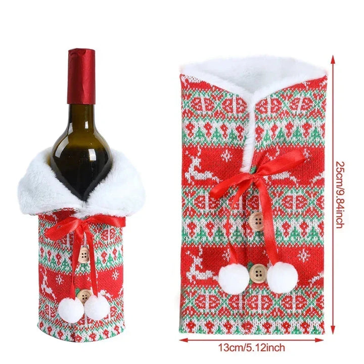 Christmas bottle cover with fur collar – festive cover for wine bottles, gnome decoration for Christmas, perfect as gift wrapping |