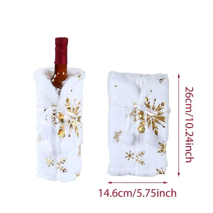 Christmas bottle cover with fur collar – festive cover for wine bottles, gnome decoration for Christmas, perfect as gift wrapping |