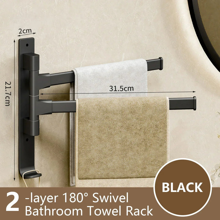 Bathroom Towel Holder Rotatable Towel Rack Space Aluminum 1/2/3/4/5-Bar Towel Holder Kitchen Shelf Kitchen Hanging Shelf Wall Mounted