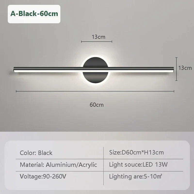 LED Wall Light LineaLux | Black &amp; Gold | 40/60/80 cm | Warm, Cold &amp; Three-color Light | Modern Mirror &amp; Wall Lighting