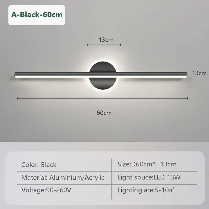 LED Wall Light LineaLux | Black &amp; Gold | 40/60/80 cm | Warm, Cold &amp; Three-color Light | Modern Mirror &amp; Wall Lighting