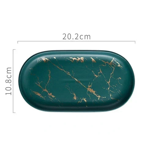 Nordic Ins Ceramic Marble Oval Tray Jewelry Storage Tray Accessories Soap Holder Golden Wave Bathroom Cup Bath Decoration